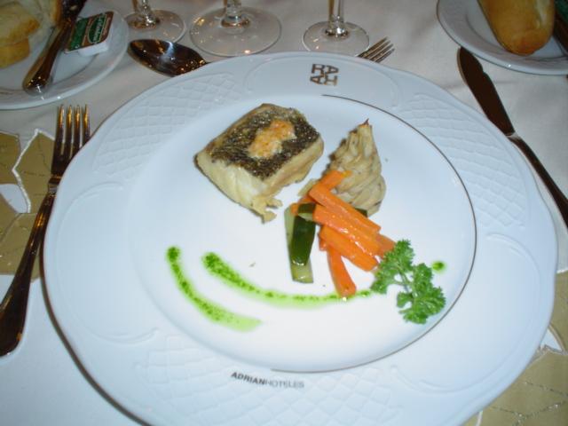 Sea bass fillet stuffed with king prawn mousse